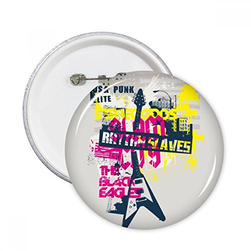 Badge de vêtement guitare rose jaune, pins instrument musique XL rond