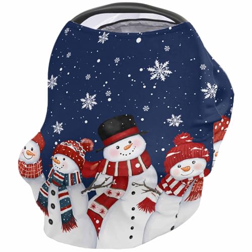 Nursing Cover for Breastfeeding Scarf, Christmas Smiling Snowman Winter Snowflakes Navy Blue Baby Car Covers Super Soft Multi Use for Canopy Shopping Cart Cover Blanket Stroller Cover