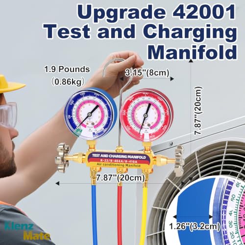 Image of 2026 Upgrade 42001 Test and Charging Manifold, for R-22 /R-404A /R-410A | HVAC Manifold Gauge Set with 3-1 /8 inch (80 mm) Color-Coded Gauges, A /C Manifold Gauges, 2-Valve, Manifold Only