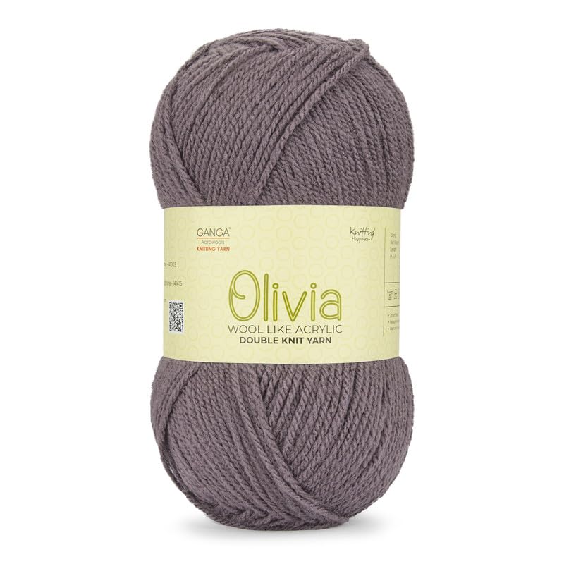 Image of Ganga Acrowools Acrylic Olivia, Double Knit Yarn. Hand Knitting and Crochet Yarn. Oekotex Class 1 Certified. Pack of 2 Balls - 100Gms Each. Shade No. - OLV047, Old Dusky Lavender