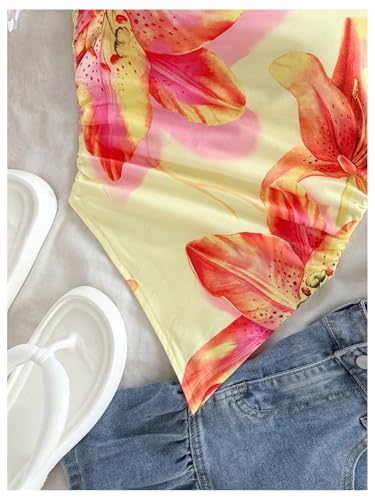 MakeMeChic Women's Floral One Shoulder Tank Top Ruched Asymmetrical Sleeveless Y2k Tops3