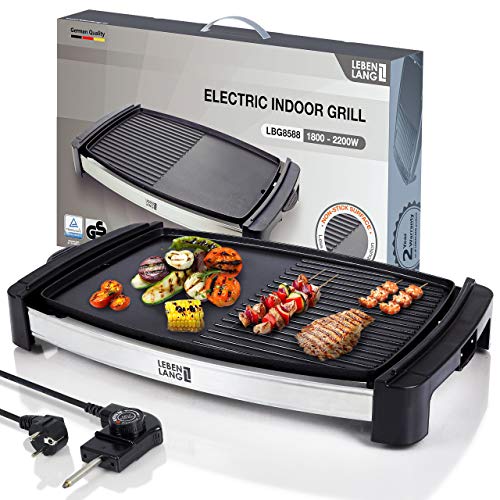 LEBENLANG Barbecue elettrico con TÜV & GS 2200 Watt | Piastra elettrica 4-8 persone - barbecue portatile xxl per interni -...