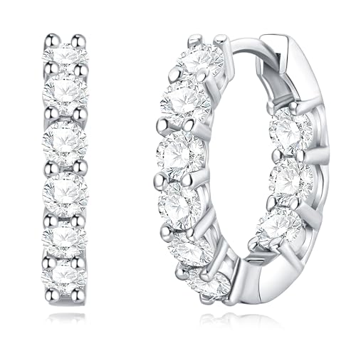 925 Sterling Silver Huggie Earrings for Women, Small Hoop Earrings with High-Carbon Diamond, Hypoallergenic Lightweight Jewelry for Daily Wear