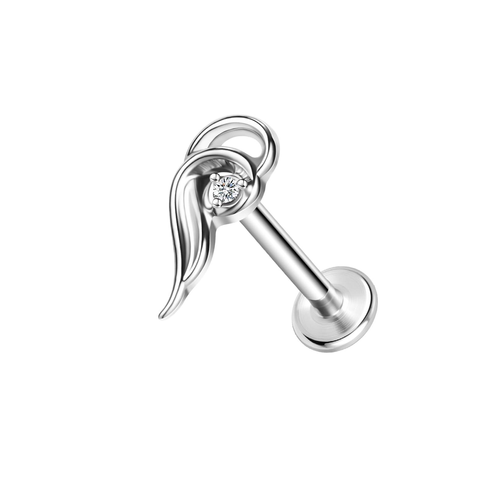 ZS ASTM F136 - Piercing de titanio 16G de 8 mm para labio, labret, caracola, tragus, hélice, lóbulo de la oreja, hipoalergénico con rosca interna y parte trasera plana