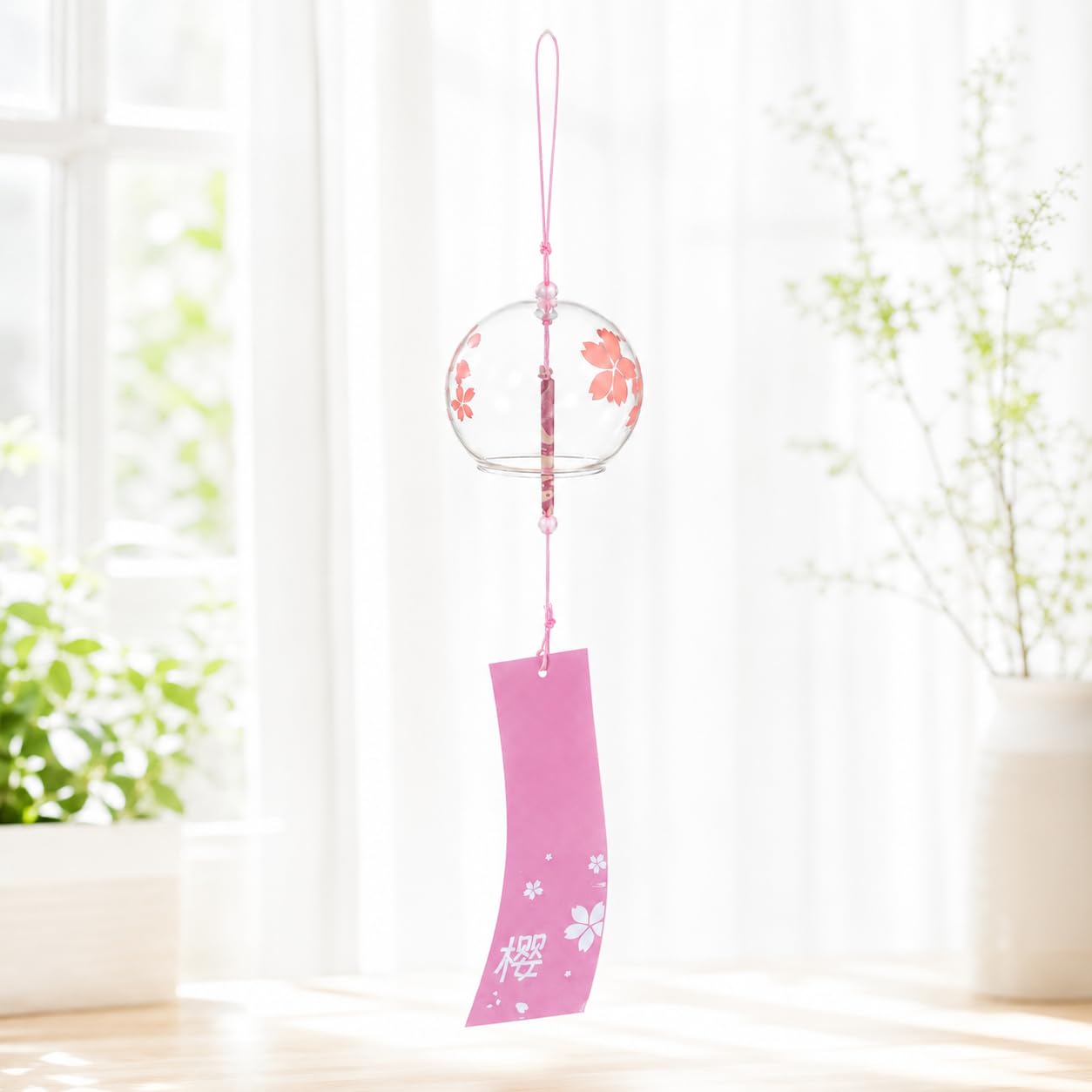 Artibetter Japanese Glass Wind Chime - Cherry Blossom Decor -10