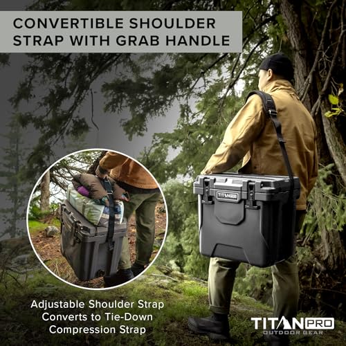 Titan PRO High Performance Ice Chest – 25 Quart Capacity – Hard Cooler with Interior LED Light, Ice Saver Performance Booster and Microban Protection – Granite Gray