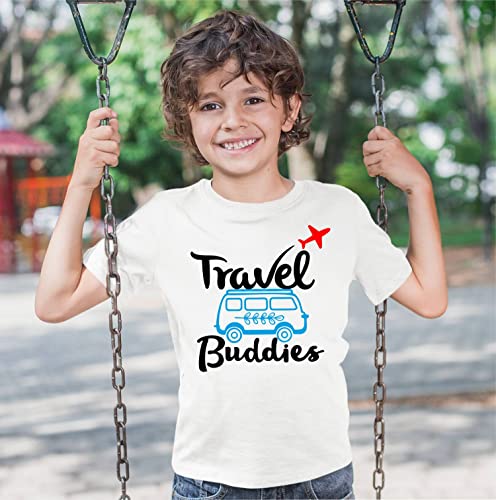 Image of Hangout Hub Men's Women's Boy's Girl's Round Neck T-Shirt Travel Buddies Printed-Family Tshirts Set of 1