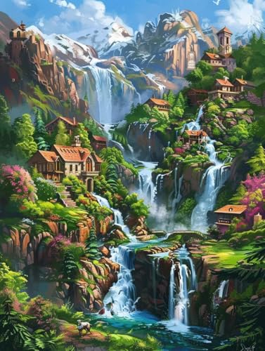 Diamond Painting Adulte Cascade : Kit Complet de Peinture Diamant 5D 80x110cm
