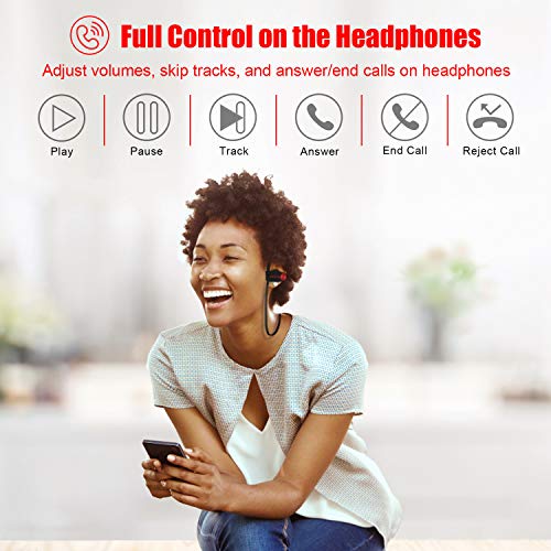 LETSCOM Bluetooth Headphones V5.0 IPX7 Waterproof, Wireless Sport Earphones, HiFi Bass Stereo Sweatproof Earbuds W/Mic, Noise Cancelling Headset for Workout, Running, Gym, 8 Hours Play time