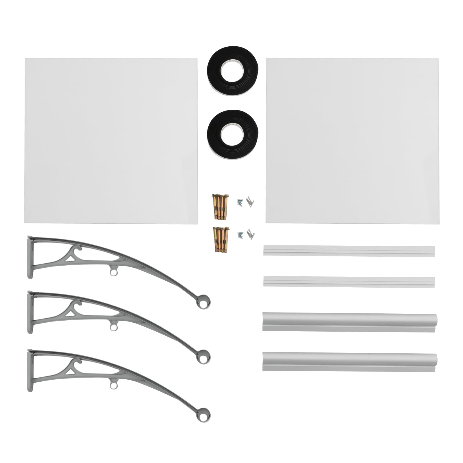 Auvent pour porte d'entrée, 120 x 60 cm, capacité de charge 200 kg, auvent de porte pour extérieur, pour balcons, toits, cours, etc., transparent, argenté