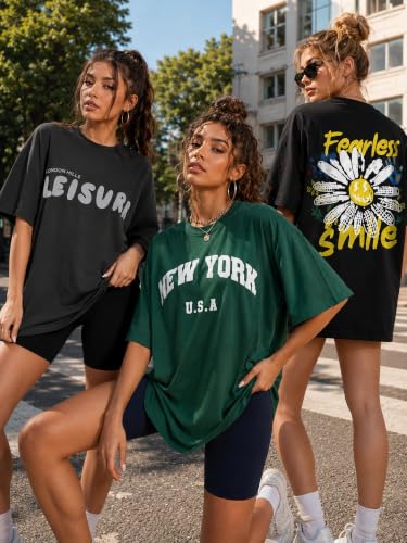 Image of London Hills Oversized Tshirt for Woman | t Shirt for Woman Oversized Fit Printed Round Neck | Tops for Woman's | Women t Shirt Loose Fit Drop Shoulder | t Shirts for Women | Western Tops