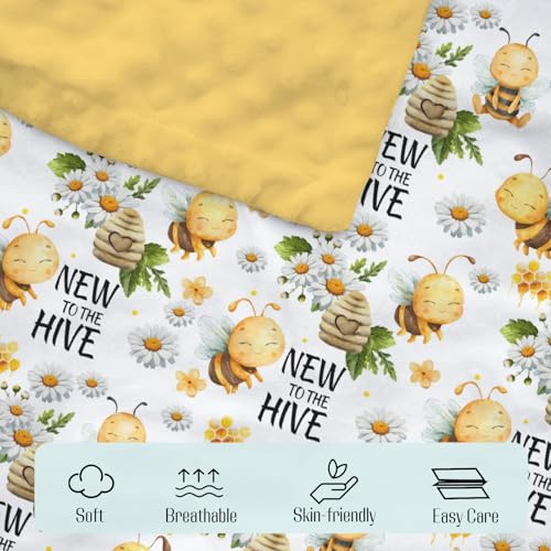 Image of Mink Baby Girls Blankets Honey Bumble Bee Floral, New to Hive Daisy Flower Soft Double Layer Dotted Backing Receiving Swaddle, Newborn Infant Toddler Nursery Crib Bedding Shower Gift 30x40
