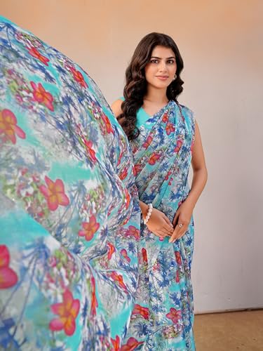 Image of Garden Vareli Floral Print Chiffon Saree