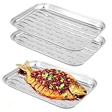 SINJEUN 3 Stück Grillschalen Edelstahl, 34,5 x 24,2 x 2,7cm Gelocht Grillschalen, Grillschale für Gasgrill, BBQ, Outdoor Grillen