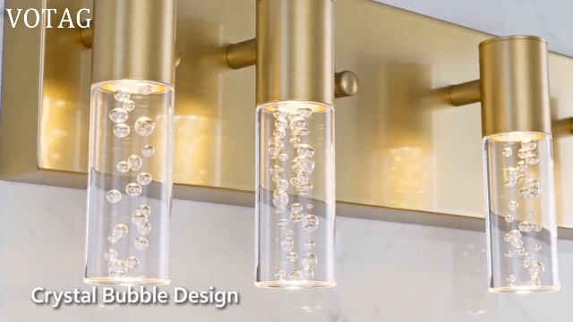 Image of Bathroom Vanity Light Fixtures Over Mirror, Brushed Golden Finish Coating, 5 Light Wall Sconces for Bathroom