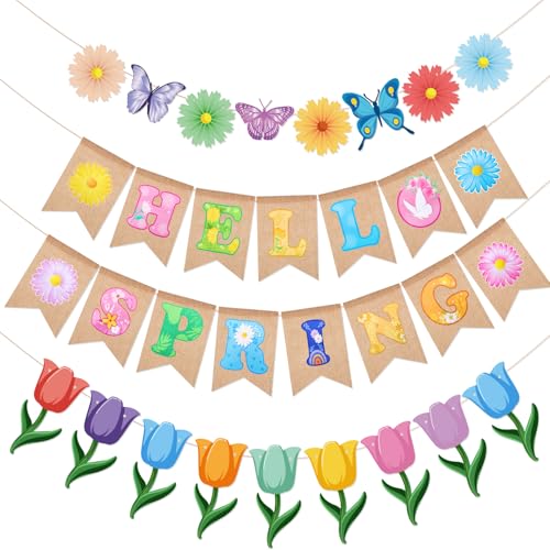 Bannière Hello Spring de salle de classe pour fêter le printemps avec les élèves