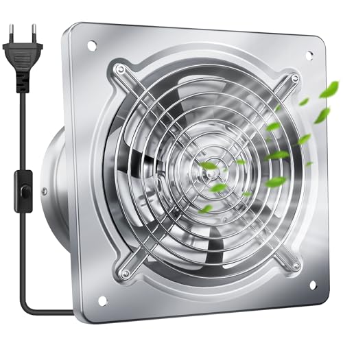 Yrichtra 250mm Abluftventilator 1680m³/h Badlüfter – Lüfter mit Rücklaufventil, Leiser und Leistungsstarke Fensterventilator mit EU-Stecker für Küche Badezimmer Garage Untergeschoss, Silber