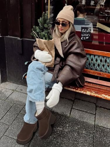 TEMOFON Womens Snow Boots for Winter: Genuine Suede Leather Warm Fur Lined Ankle Boots - Slip On Water Resistant Winter Snow Booties4