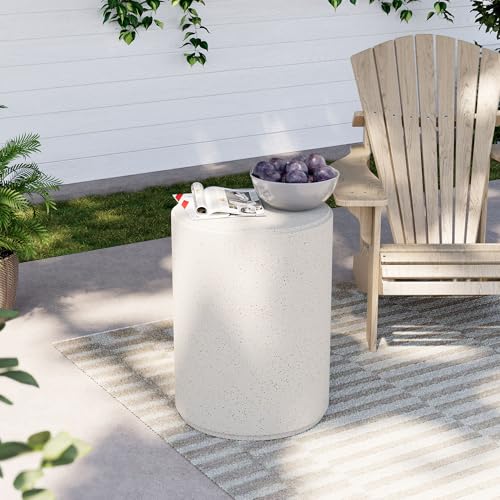 COSIEST 21" Outdoor Side Table, Weather-Resistant Round Concrete End Table for Patio,Durable Small Outside Tables Accent Stool for Garden, Porch, Deck, Balcony & Beach,Speckled White