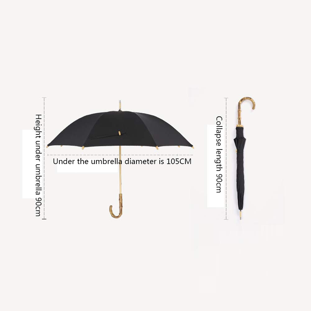 Paraguas De Mango Largo, Tejido Grueso Con Memoria, Superficie De Paraguas De 0 Transmisión De Luz, Con Mango De Bambú, Paraguas De Lluvia O Sol, UPF50 +, Con Funda Protectora Portátil, Negro