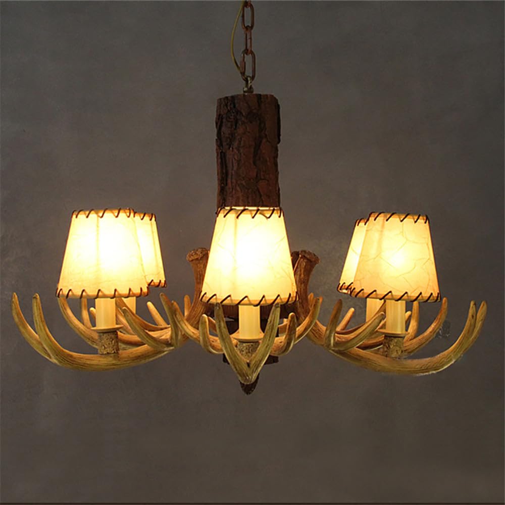 SXECAEPS Modern creative chandelier American Retro Deer Antler Luxury Creative Living Room Restaurant Bedroom Clothing Store Cafe Bar Log Cabin Pendant Light (C 6 Lights)