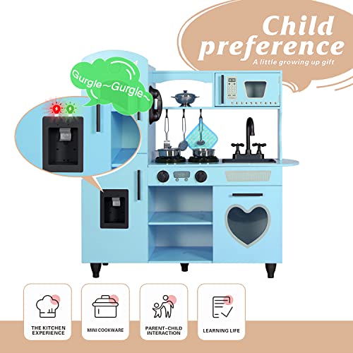 TaoHFE Toy Kitchen, Blue Kids Kitchen Playset for Kids Ages 4-8 Boys Gift Girls Play Kitchen Sets for Kids Kitchen Playset with Lights and Sounds Wooden Toy Kitchen Playset Gift Kids Kitchen Set