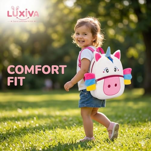 Image of Cartoon Plush Kids School Bag 2-6 Years | Soft Toy Backpack for Boys & Girls | Toddler Nursery Preschool Bag | Lightweight Adjustable Straps