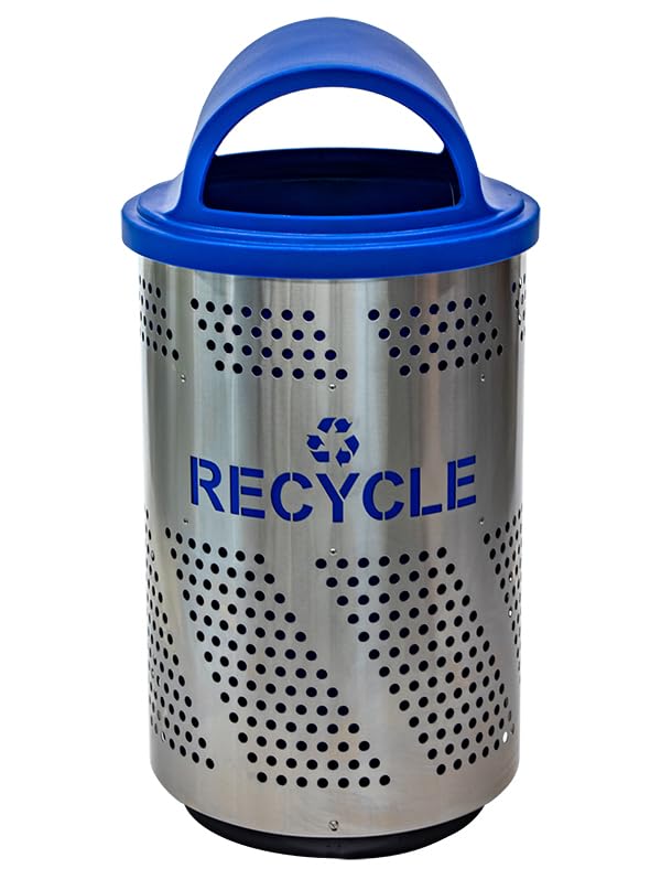Large 51 Gallon Outdoor Metal Trash Can for Public Spaces, Sporting Arenas, Commercial Spaces - Silver Recycling