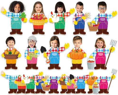 Image of gisgfim 80Pcs Farm Animal Farmer Cutouts Fall Back to School Decorations Bulletin Board Farmhouse Paper Cut-Outs Classroom Decor for DIY Craft Photo Wall Kindergarten Preschool Party Favor Supply