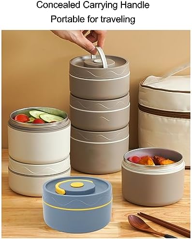 TOPINCN 440ml Food Warm Lunch Container, Stainless Steel Thermal Lunch Container Portable Thermal Cooking Pot Double Layer Box Round Shape Food Container for Office (Insulated) - Image 9
