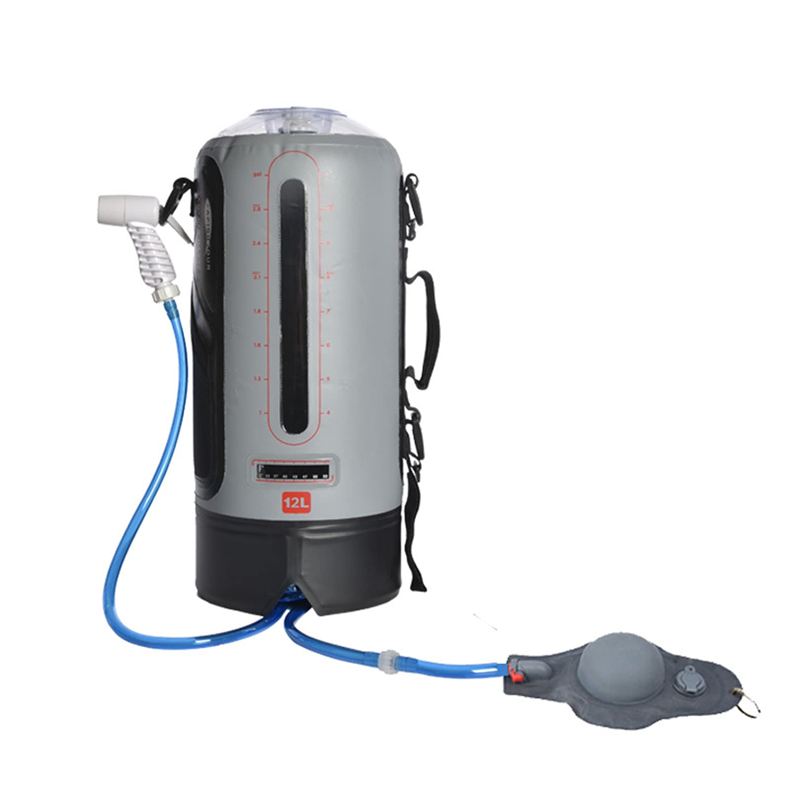TIM-LI Douche De Camping Portable 12L - Eau Chaude Chauffée À L'énergie Solaire avec Pompe À Pied À Pression, Pommeau De Douche De Camp pour Le Nettoyage Et Le Rinçage