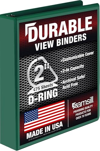 Image of Samsill Durable 2 Inch Binder, D Ring Binder, Customizable Clear View Cover, Forest Green, Holds 475 Pages