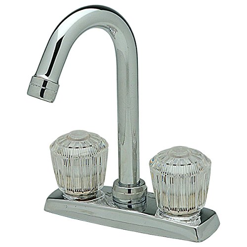 Get Cheap Price Elkay LKA2475LF Deck Mount Faucet with Gooseneck Spout and Clear Crystalac Handles, Chrome