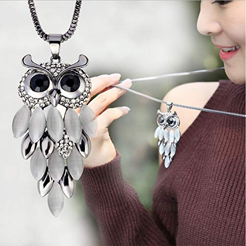 Ailiessy Dainty Crystal Owl Necklace Long Sweater Chain Rhinestone Owl Bird Necklace Pendant for Women3