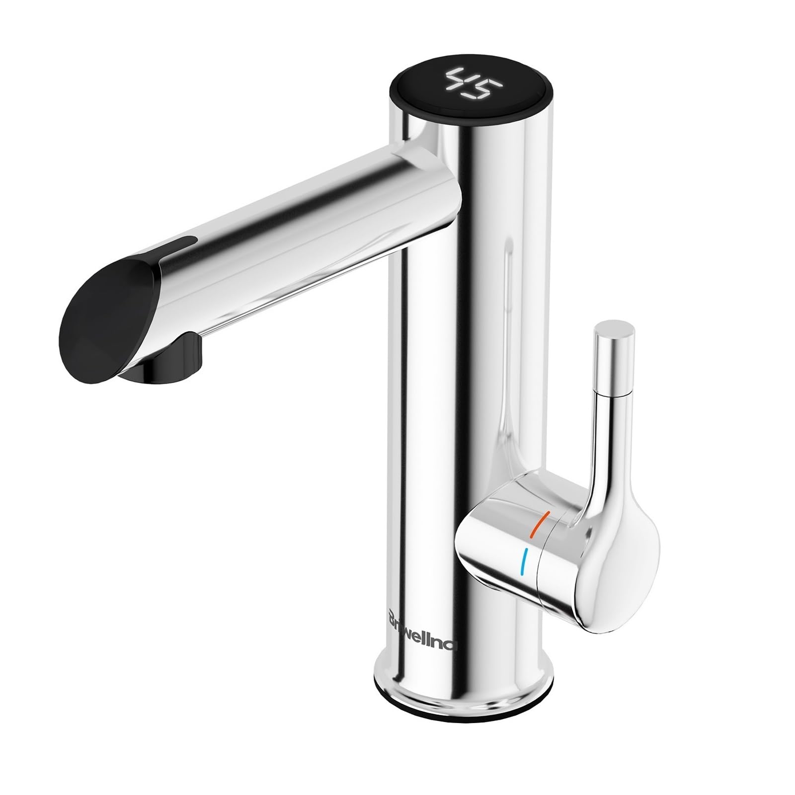 Edelstahl Elektrischer Wasserhahn, 220V Warmwasserhahn,Durchlauferhitzer Wasserhahn für Bad, Elektrische Armatur mit Digitalanzeige (Chrom)