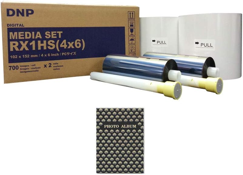 Bundle - DNP 4x6 Print Media for DS-RX1HS Dye Sub Printer; 700 Prints Per Roll; 2 Rolls Per Case (1400 Total Prints). with a Photo Album