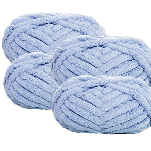 4 Pack Chunky Chenille Yarn for Blanket, Super Soft Thick Fluffy Jumbo Chenille-Style Polyester Yarn for Hand Crochet,Arm Knitting (Grey, 1kg / 29 oz / 113 Yards)