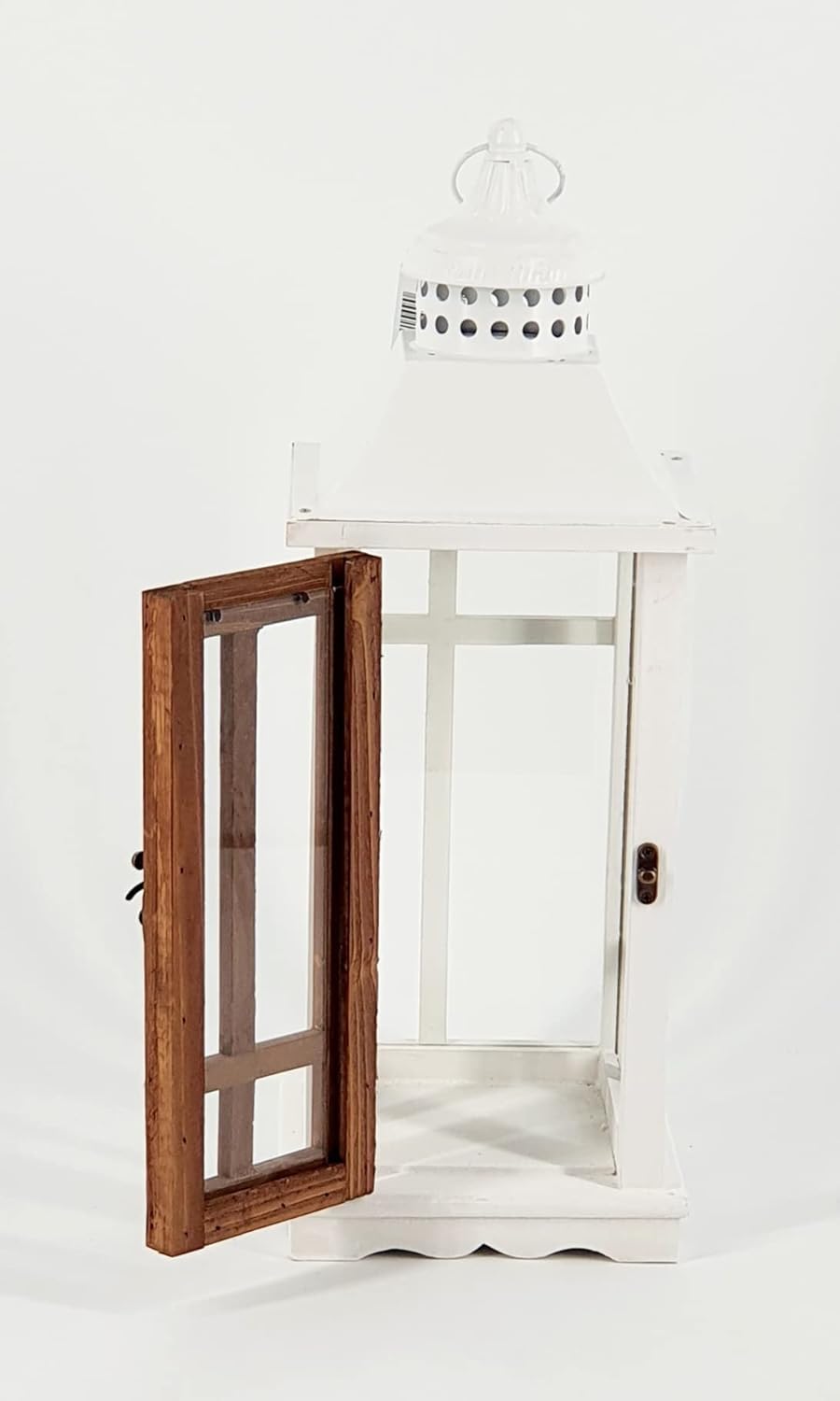 2 er-Set Laternen, Windlichter, Holz, Metall, Antik, weiß-braun mit 2 Kerzen - H48/72cm