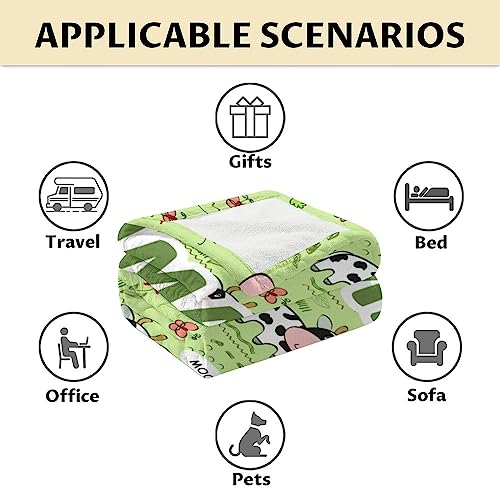 Mercuryelf Custom Cow Throw Blanket - Soft, Fuzzy & Warm - 60x80 Inches Flannel Blankets for Bed, Couch - Light Green Cute Throws Gift for Adults