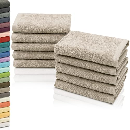 ZOLLNER Set de 10 Petites Serviettes pour invités, 30x30 cm, Coton, Sable