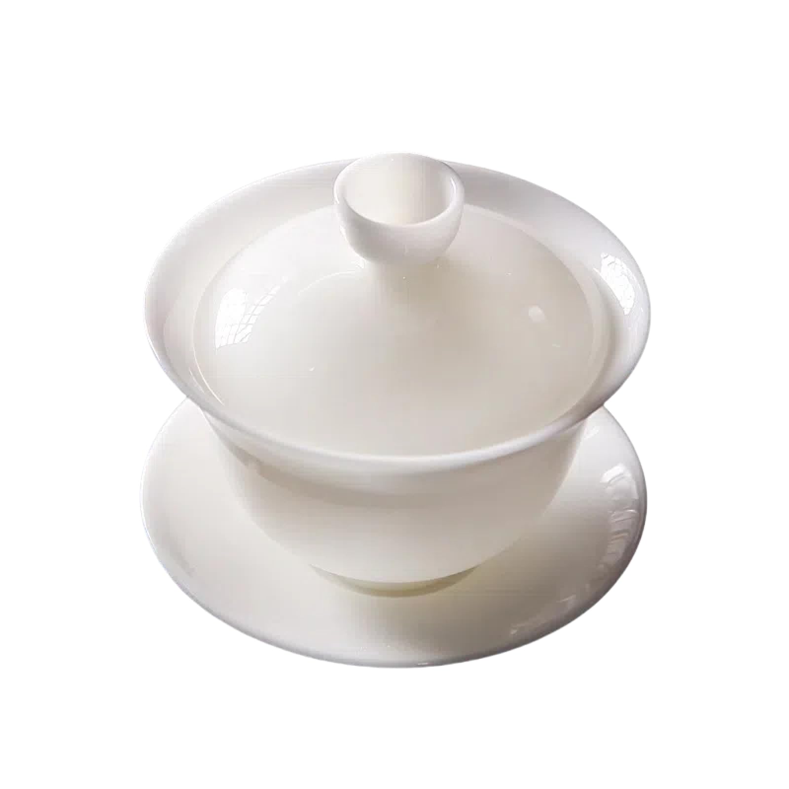 Cyanmiegt White 180Ml Classic Chinese Gaiwan Gaiwan Sheep Fat Jade Ceramic Kung Fu Tea Set Gaiwan Porcelain Tea Set For Brewing Kung Fu Tea, Hats Style (White)
