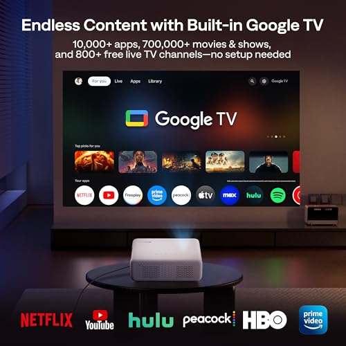 Image of Aurzen EAZZE D1G 4K Supported Google TV Smart Projector with WiFi & Bluetooth, Auto Focus & Keystone, Dolby Audio, Zoom, Movie, Portable Mini Projector for Home & Outdoor Use