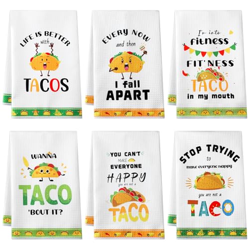 6 Pcs Funny Taco Kitchen Towels Taco Gifts 16 x 24 Inch Tacos Kit...