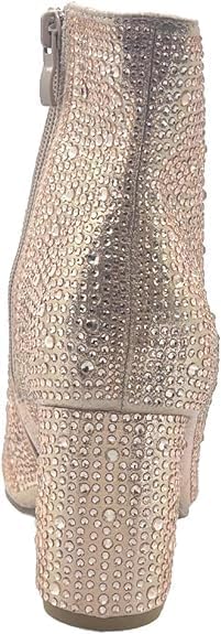 Forever Women Rhinestone Block Chunky Heel Ankle Bootie Iceberg 12 Rose Gold 7 - Image 6