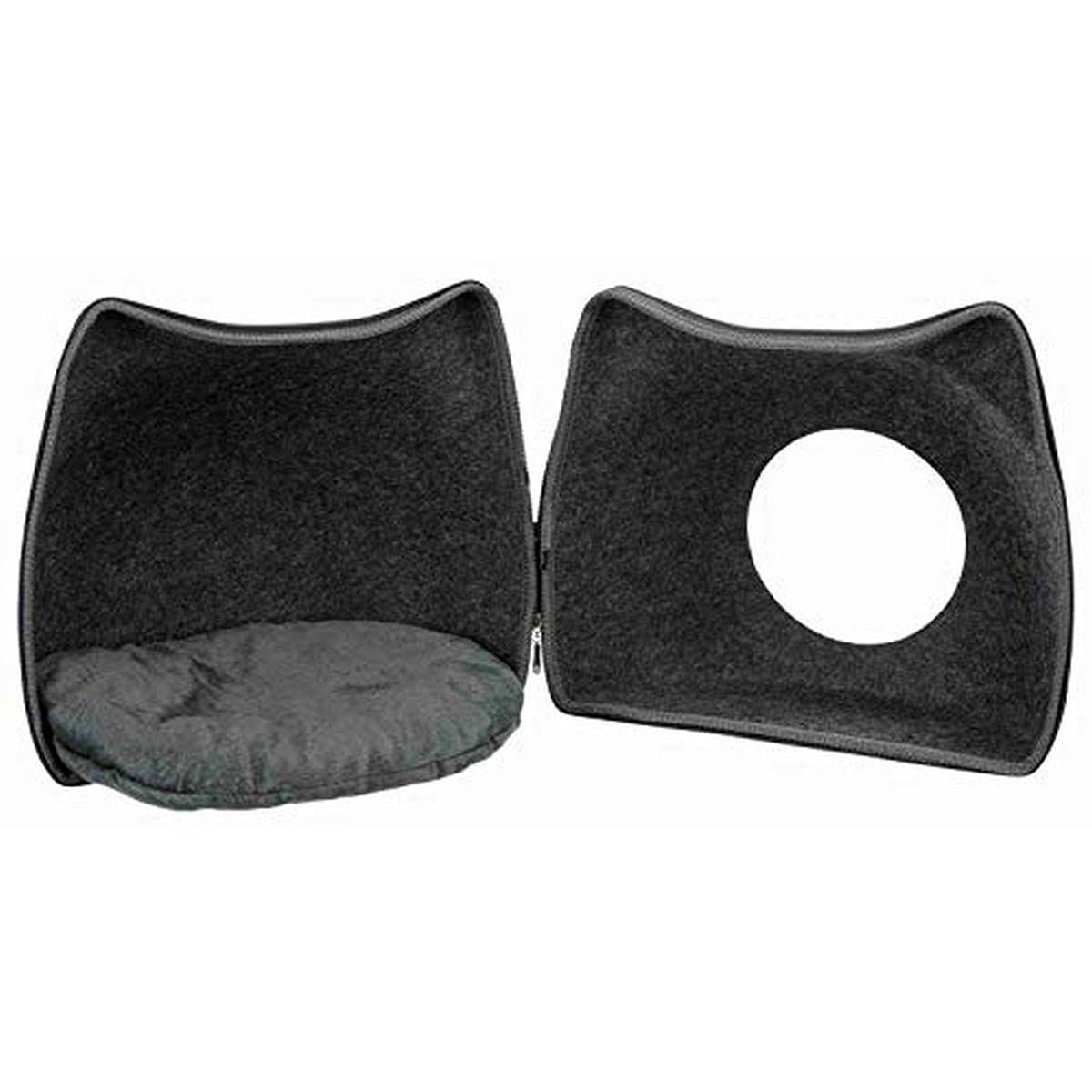 Trixie Grotte pour Chat en Feutre - Adorable lit en Forme de tête avec Oreilles - Grotte Douillette avec Coussin en Peluche, Anthracite - Stable en Forme & Lavable 38 × 35 × 37 cm