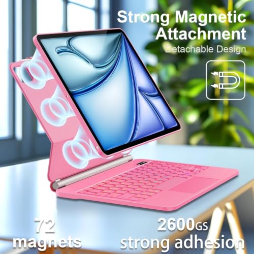 Image of Keyboard Case for iPad Air 13 inch (M4 /2026 /M3 2025 /M2, 2024),iPad Pro 12.9 inch (3 /4 /5 /6th Gen)，Easy-Set Magnetic Stand- 7-Color Backlit - Removable Cases with Multi-Touch Trackpad Keyboard