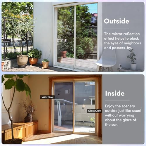 Image of Coavas One Way Privacy Window Film, Sun Blocking Reflective Window Film See Out Not in, Heat Control Window Tint for Home, Anti UV Static Cling for Windows Office Door (Silver, 17.5 Inch X 9.8 Feet)