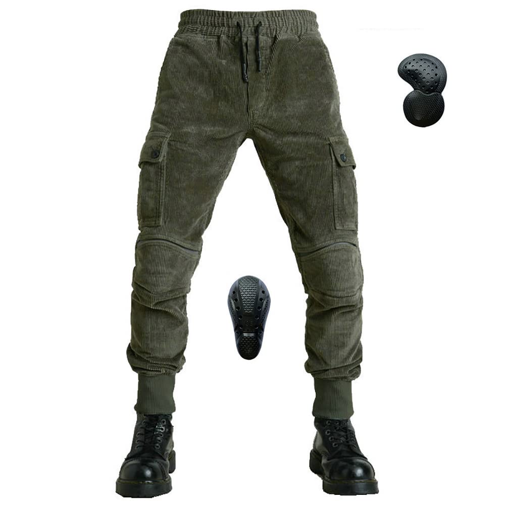 LOMENG Winter Warm Motorcycle Pants Armor Pants with Kevlar Motorbike Trousers Corduroy with Protective CE Approved for Men Women