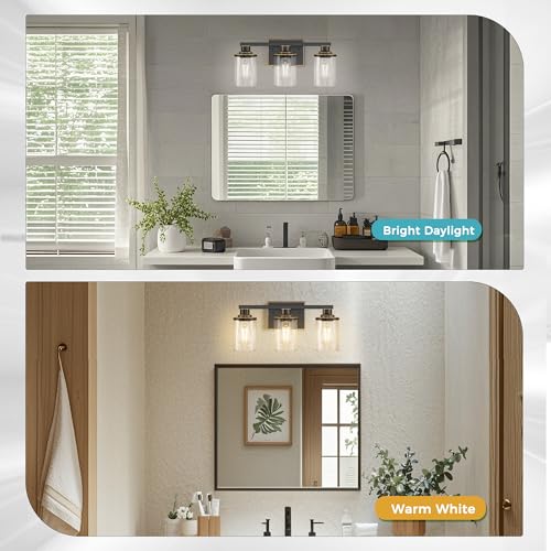 Image of DORESshop 20 Inch 3-Light Black with Gold Trim Bathroom Light Fixture