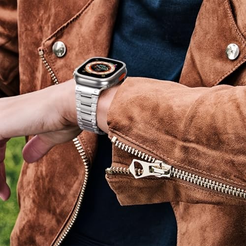 Image of 49mm 45mm 44mm 42mm Compatible Apple Watch Strap, Stainless Steel Link Metal Band for iWatch Ultra | Ultra 2 | Series 9 | 8 | 7 | 6 | 5 | 4 | 3 | 2 | 1 | SE & SE2
